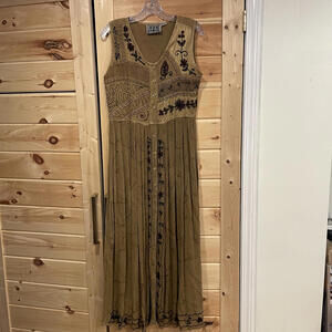 Vintage Embroidered Fairy Maxi Sleeveless Button-Front Dress